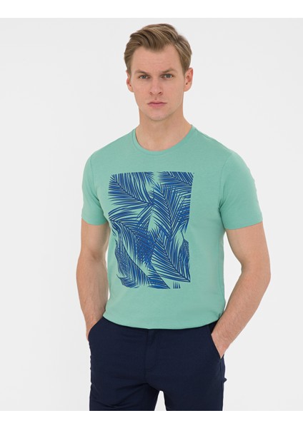 Erkek Çağla Slim Fit Baskılı Bisiklet Yaka Tişört 50241487-VR016