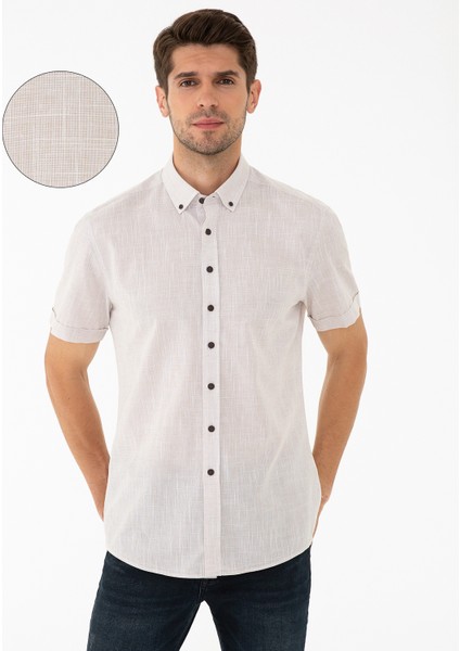 Erkek Bej Regular Fit Kısa Kollu Gömlek 50240404-VR011