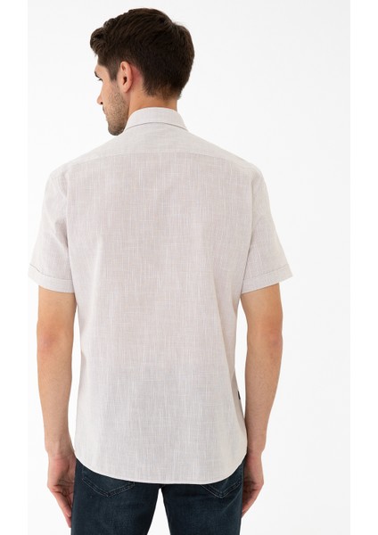 Erkek Bej Regular Fit Kısa Kollu Gömlek 50240404-VR011