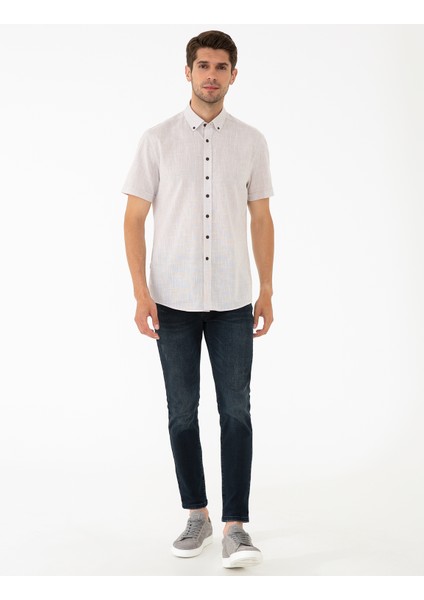 Erkek Bej Regular Fit Kısa Kollu Gömlek 50240404-VR011