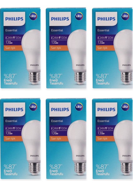 Essential LED Lamba 13W - 100W E27 Duy 2700K Sarı Işık( 6 Lü Paket)