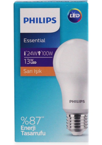Essential LED Lamba 13W - 100W E27 Duy 2700K Sarı Işık( 6 Lü Paket)