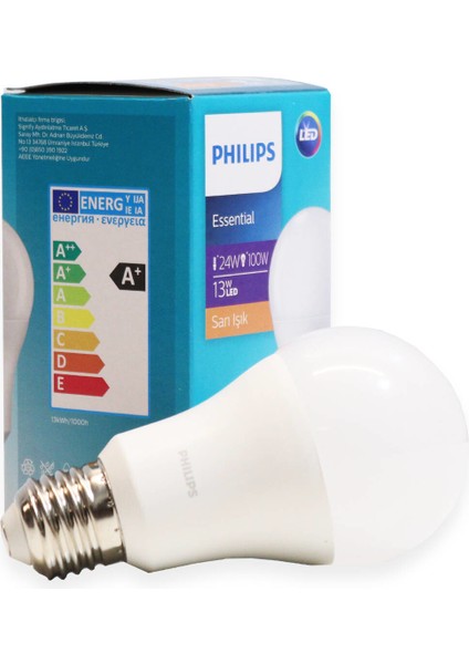 Essential LED Lamba 13W - 100W E27 Duy 2700K Sarı Işık( 6 Lü Paket)