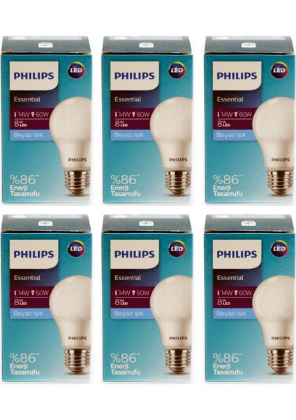 Essential LED Ampul 8W - 60W E27 Beyaz Işık (6 Lı Paket )