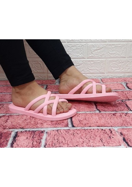 12494 Pembe Renk Halatlı Terlik