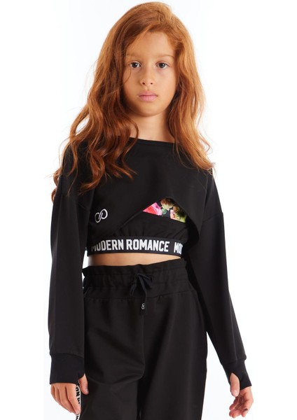 Nakışlı Basic Crop Üst Uzun Kol