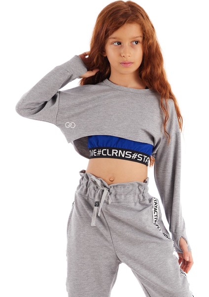 Nakışlı Basic Crop Üst Uzun Kol