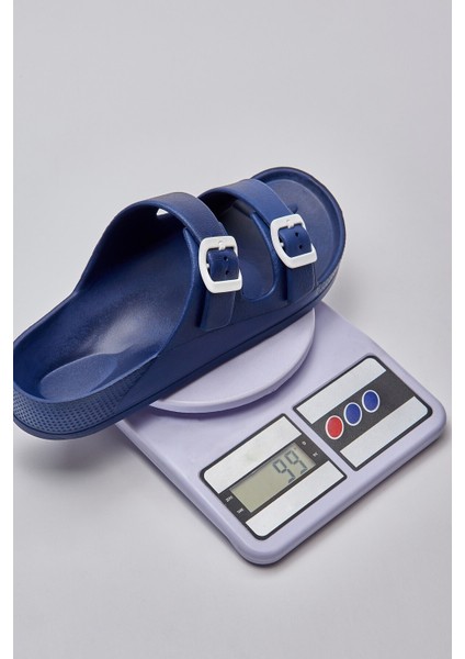 Bayan Lacivert Çift Bantlı Tokalı Terlik fiyatları