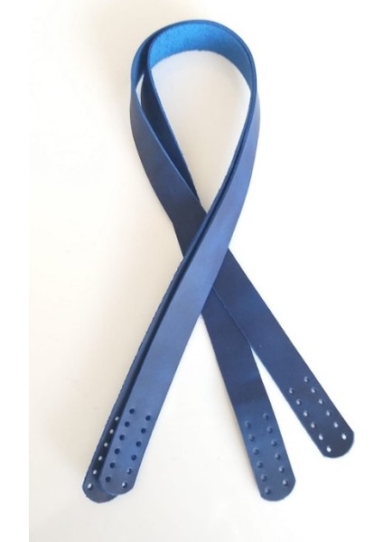 Saks Mavi Crazy Oil Renk Gerçek Deri 70X2.3 cm Çift Sap