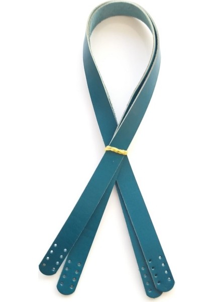 Turkuaz Renk Gerçek Deri 70X2 cm Çift Sap