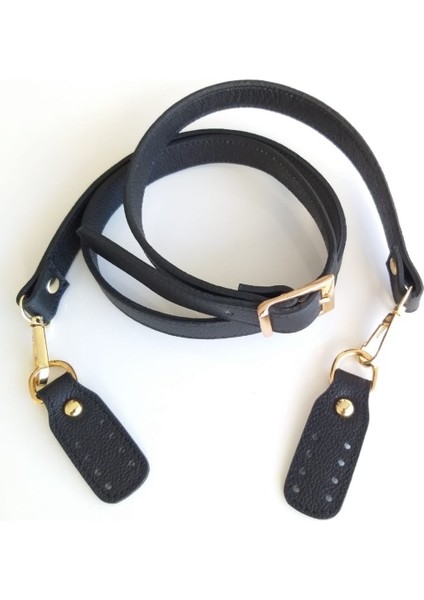 Gerçek Deri Çift Kat, Dikişli Uzun Sap Siyah