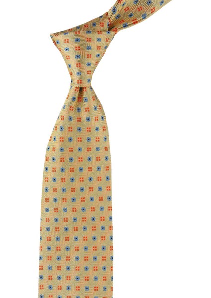 Viali Style Sarı Küçük Desen Italyan Ipek Kravat İK849