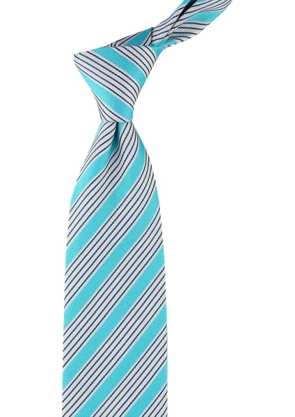 Fuser Style Turkuaz Çizgi Desen Italyan Ipek Kravat İK862