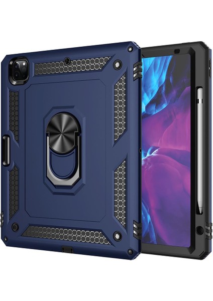 iPad Pro 12.9 2021 5. Nesil Kılıf Metal Yüzüklü Standlı Kalem Bölmeli Premium Vega