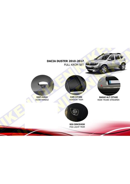 Dacia Duster Krom Seti Komple 2010-2018 Paslanmaz Çelik