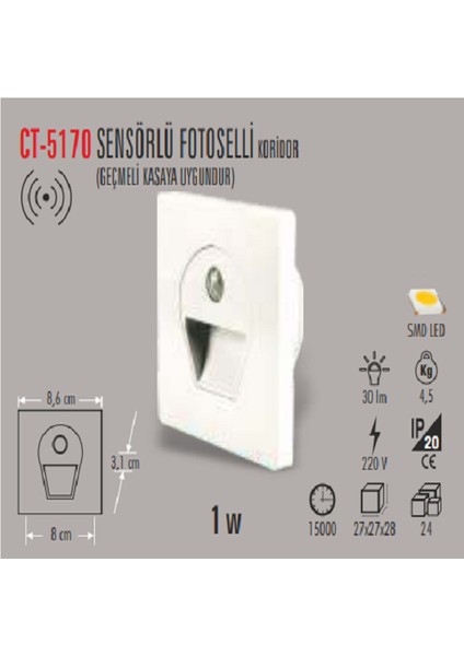 CT-5170 1W Sens.ledli Kor. Armatür (Mavi) Cata fiyatları