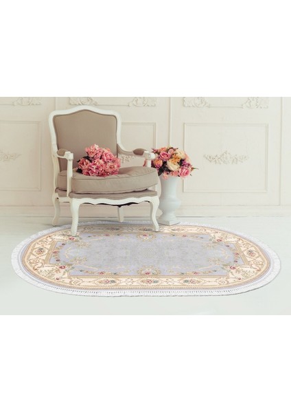 Ipek Dijital Saçaklı Kaymaz Taban Yıkanabilir Halı Oval 1800 Desen 3
