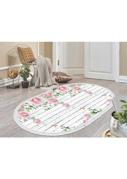 Inci Dijital Saçaklı Yıkanabilir Kaymaz Taban Halı Oval 1853 Desen 1