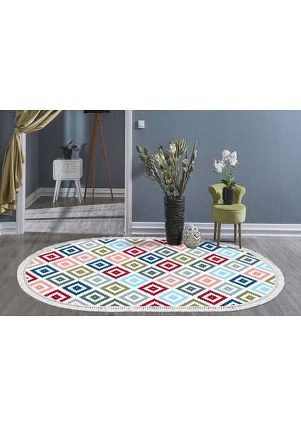 Inci Dijital Saçaklı Yıkanabilir Kaymaz Taban Halı Oval 1891 Desen 2