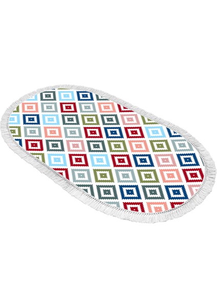 Inci Dijital Saçaklı Yıkanabilir Kaymaz Taban Halı Oval 1891 Desen 2 modelleri