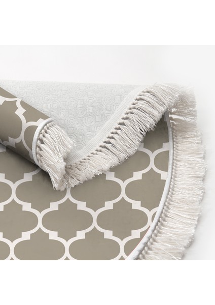 Inci Dijital Saçaklı Yıkanabilir Kaymaz Taban Halı Yuvarlak 2025 Vizon-Beyaz indirimleri