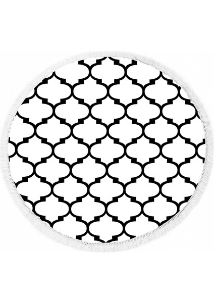 Inci Dijital Saçaklı Yıkanabilir Kaymaz Taban Halı Yuvarlak 2025 Beyaz-Siyah fiyatları