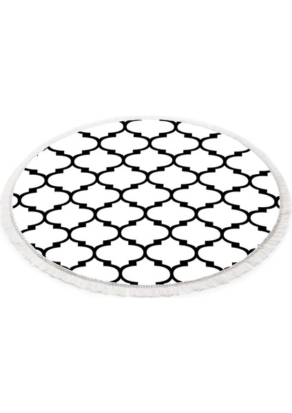 Inci Dijital Saçaklı Yıkanabilir Kaymaz Taban Halı Yuvarlak 2025 Beyaz-Siyah modelleri
