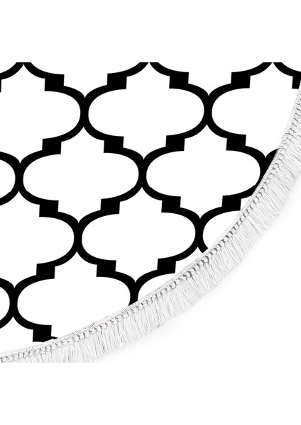 Inci Dijital Saçaklı Yıkanabilir Kaymaz Taban Halı Yuvarlak 2025 Beyaz-Siyah fırsatları