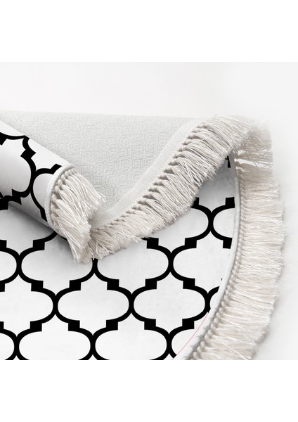 Inci Dijital Saçaklı Yıkanabilir Kaymaz Taban Halı Yuvarlak 2025 Beyaz-Siyah indirimleri