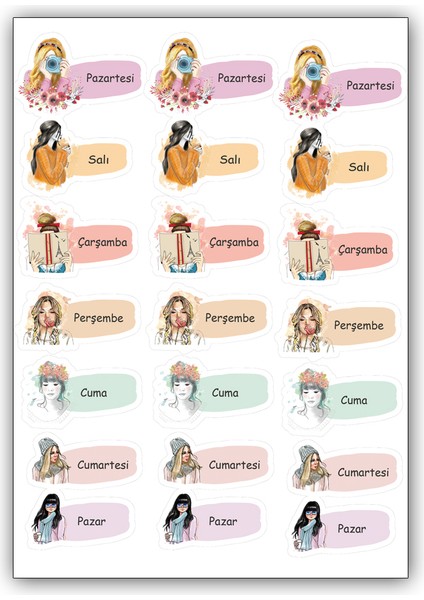 Haftanın Günleri Sticker,Planlayıcı Sticker,Ajanda Sticker