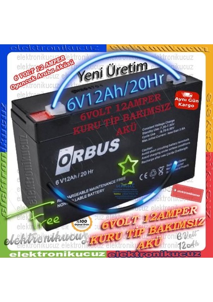 6 Volt 12 Amper Aküsü Pil Araba 6V 12AH Kuru Tip Akü (Oyuncak Araç Araba Oto Aküsü) 20HR/12AH/6V Akü fiyatları