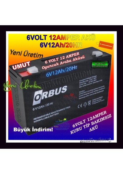 6 Volt 12 Amper Aküsü Pil Araba 6V 12AH Kuru Tip Akü (Oyuncak Araç Araba Oto Aküsü) 20HR/12AH/6V Akü fırsatları