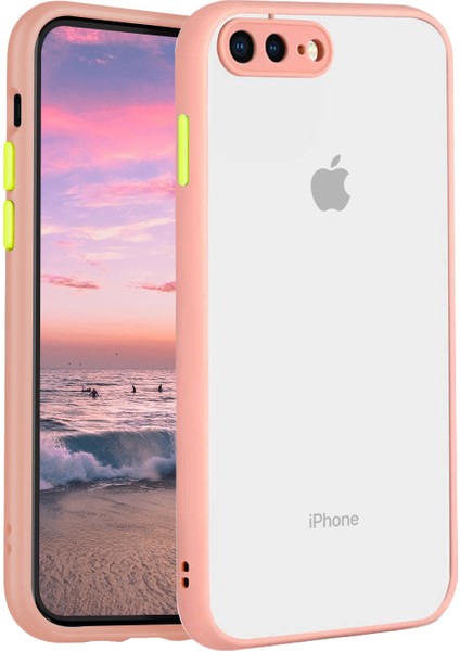 Mokaksesuar Apple iPhone 8 Plus Kılıf Şeffaf Mat Kamera Köşe Korumalı Pürüzsüz Sert Pembe