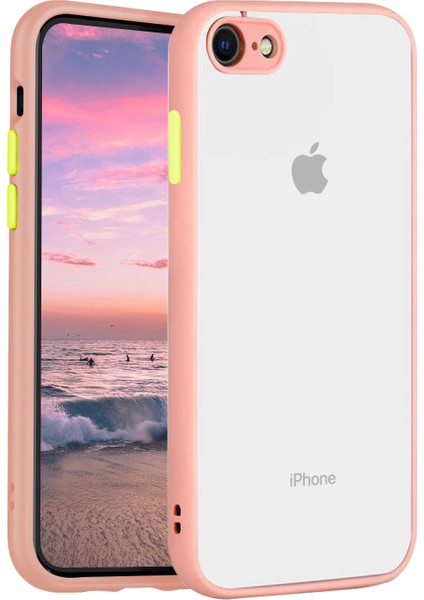 Mokaksesuar Apple iPhone 8 Kılıf Şeffaf Mat Kamera Köşe Korumalı Pürüzsüz Sert Pembe