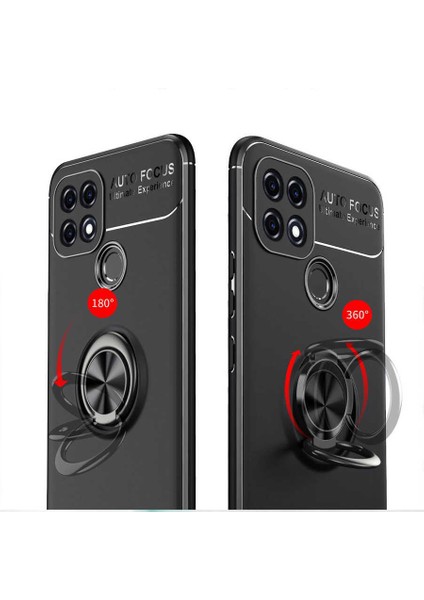 Oppo A15S Kılıf Ultra Korumalı Yüzüklü Manyetik Ravel Silikon + Cam Ekran Koruyucu Kırmızı fırsatları