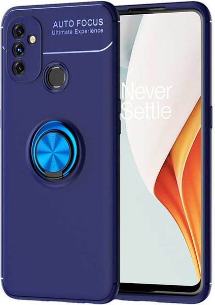 Oneplus Nord N100 Kılıf Ultra Korumalı Yüzüklü Manyetik Ravel Silikon + Tam Kaplayan 6d Nano Ekran Koruyucu Lacivert