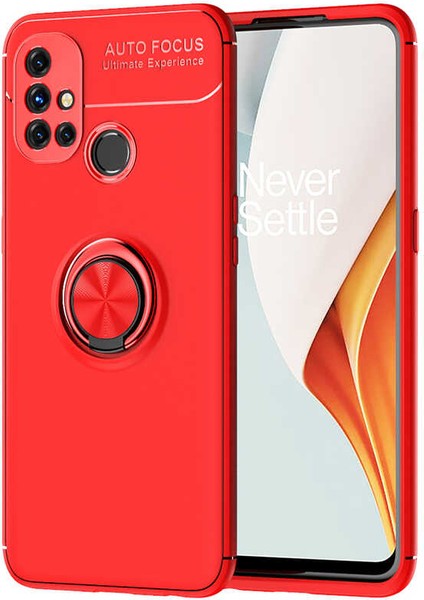 Oneplus Nord N10 5g Kılıf Ultra Korumalı Yüzüklü Manyetik Ravel Silikon + Tam Kaplayan 6d Nano Ekran Koruyucu Kırmızı