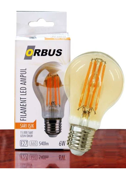 6W E27 540 Lm A60 Sarı Filament LED Ampul