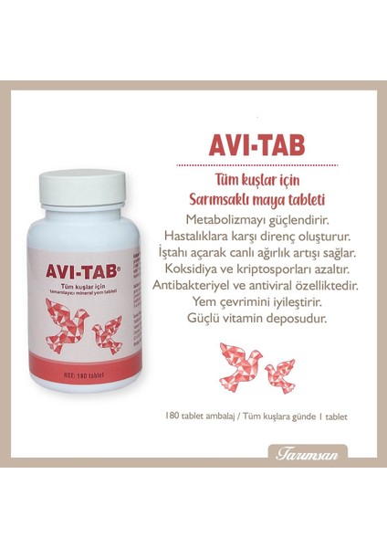 AVI-TAB Kuşlar İçin Sarımsaklı Maya Tableti 180 Tablet