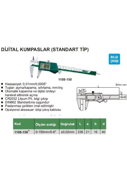 Dijital Kumpas Standart Tip 1108-150