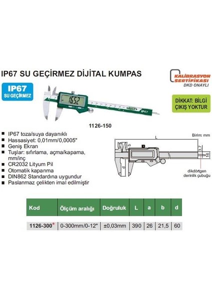 IP67 Su Geçirmez Dijital Kumpas 1126-300 fiyatları