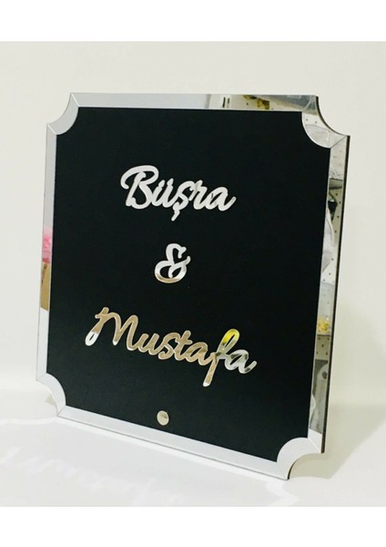 Show Bazaar Kare Köşeli Masaüstü Pleksi Isimlik Düğün Kına Nişan Gümüş Aynalı Pleksi Isimlik