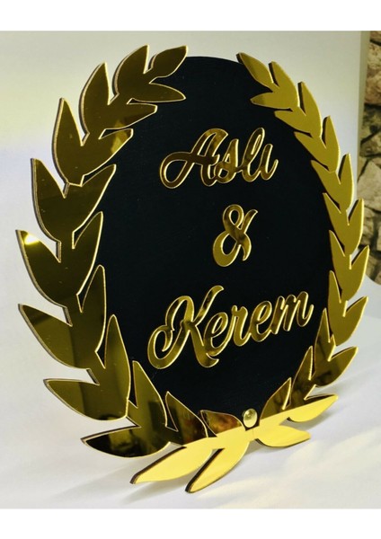 Siyah Ahşap Pleksi Başak Model Masaüstü Isimlik Söz Nişan Organizasyon Isimlik