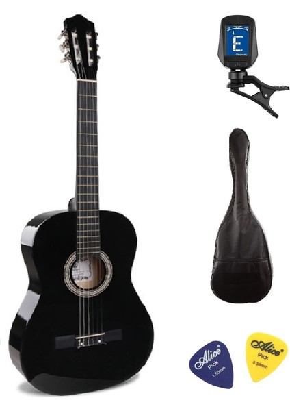 4/4 Tamboy Klasik Gitar Seti (Gitar-Akort Cihazı-Kılıf-Pena) - Siyah