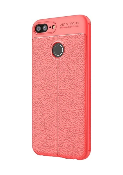 Case 4U Huawei Honor 9 Lite Kılıf Rugan Armor Deri Görünümlü Yüksek Kalite Silikon Niss Kırmızı