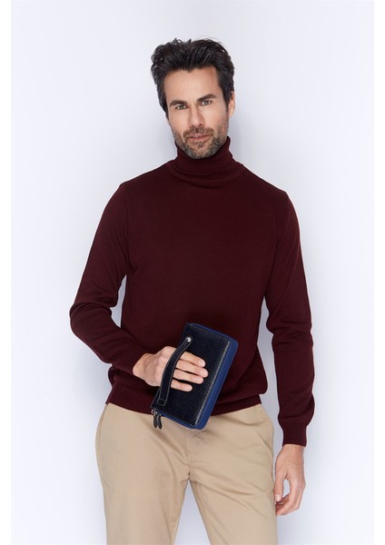 Parlak Lacivert - Deri El Çantası 331