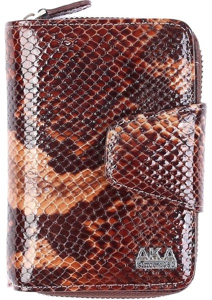 Kahve Yılan Desenli Deri Kadın Cüzdanı 402