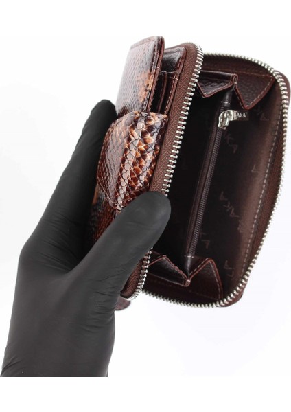 Kahve Yılan Desenli Deri Kadın Cüzdanı 402 fırsatları