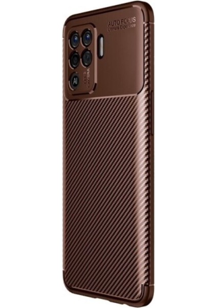 Caseworld Oppo A94 Kılıf Karbon Tasarımlı Kapak - Kahverengi