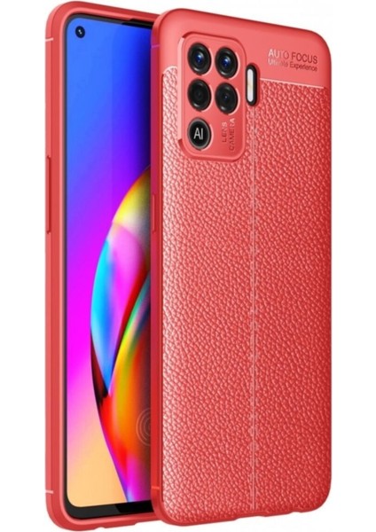 Caseworld Oppo A94 Kılıf Darbe Korumalı Deri Görünümlü Silikon Arka Kapak - Kırmızı